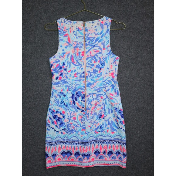 Lilly Pulitzer Gabby Dress Women 4 Blue Party Wave Breakwater Print Shift EUC - Picture 4 of 6